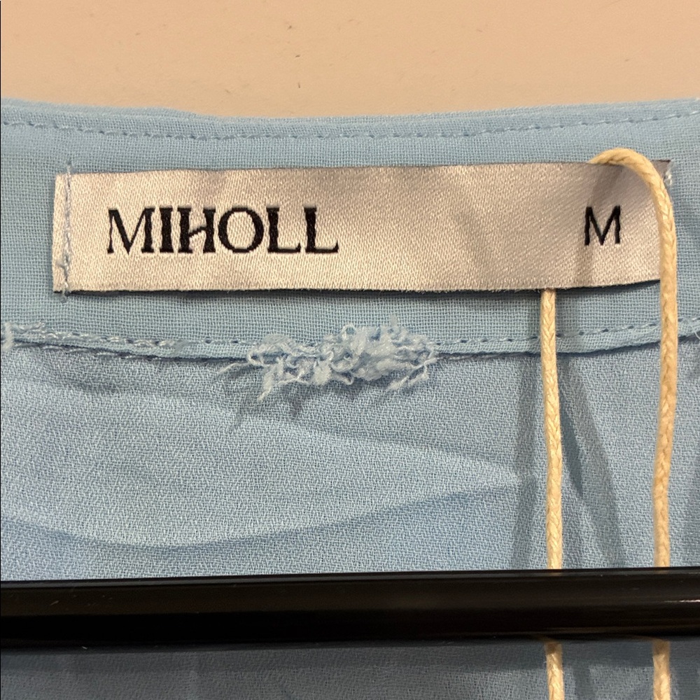 MIHOLL NWT Light Baby Blue Swiss Dot Textured Pocketed Dress Medium - Picture 3 of 11
